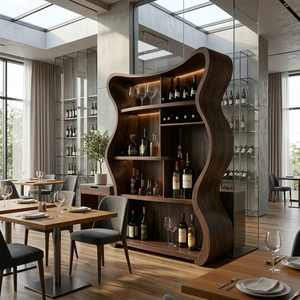 Handcrafted Solid Wood Wine Cabinet with Curved Open Shelves
