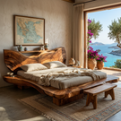 Organic Solid Wood Platform Bed with Flowing Natural Contour Headboard