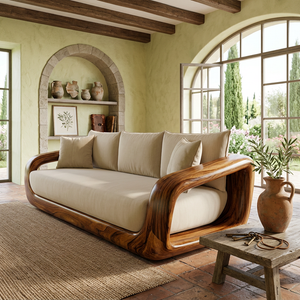 Solid Wood Lounge Sofa with Continuous Curved Frame for Reading Room