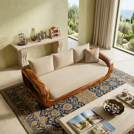 Solid Wood Lounge Sofa with Continuous Curved Frame for Reading Room