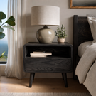 Solid Wood Bedside Table with Open Storage Niche and Lower Drawer for Bedroom