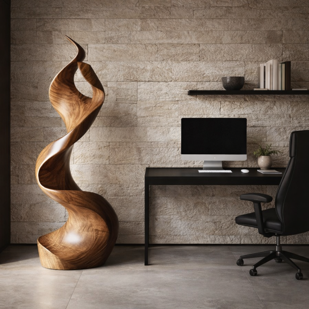 Flame-Inspired Solid Wood Sculpture for Contemporary Interiors