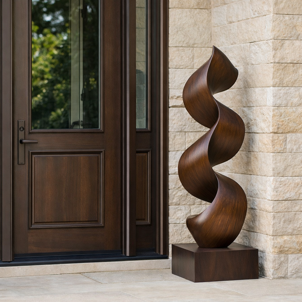Contemporary Solid Wood Spiral Sculpture for Garden and Outdoor Spaces