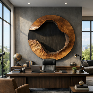 Large Organic Solid Wood Circular Wall Sculpture Modern Living Room Wall Art