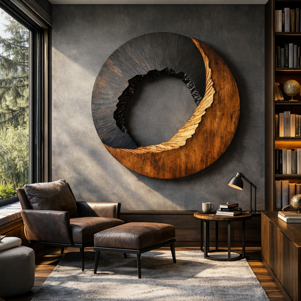 Modern Textured Solid Wood Wall Art Sculpture for Living Room