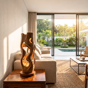 Sculptural Wood Table Lamp with Organic Cutouts