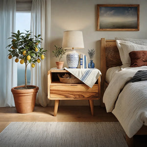 Solid Wood Bedside Table with Open Storage Niche and Lower Drawer for Bedroom