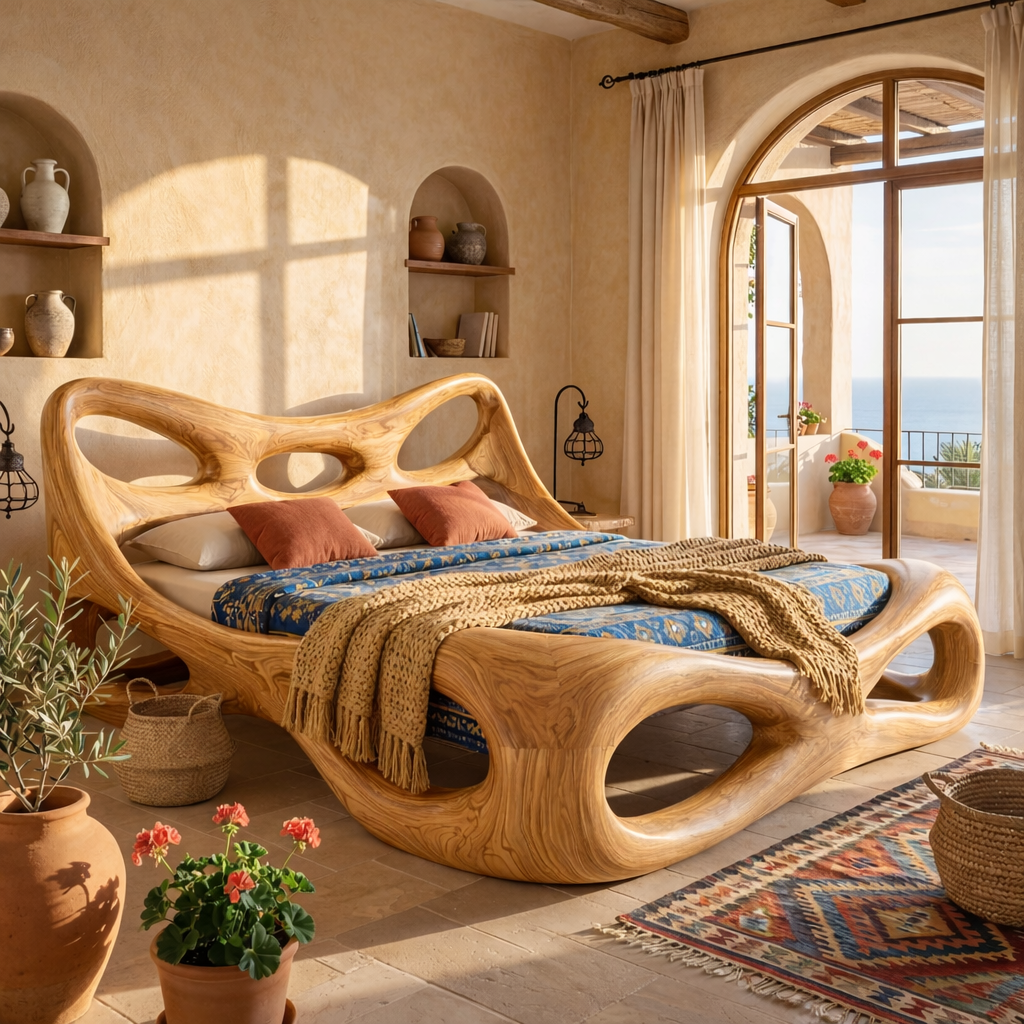 Handcrafted Solid Wood Organic Bed Frame with Sculptural Hollow Form Design