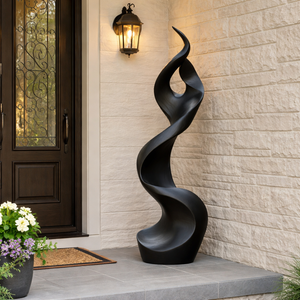 Outdoor Solid Wood Spiral Flame Sculpture for Gardens and Modern Landscapes