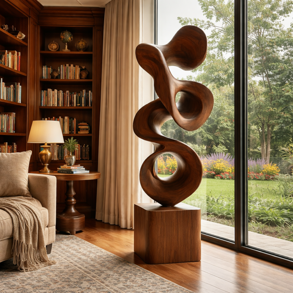 Modern Abstract Solid Wood Sculpture for Indoor and Outdoor Display