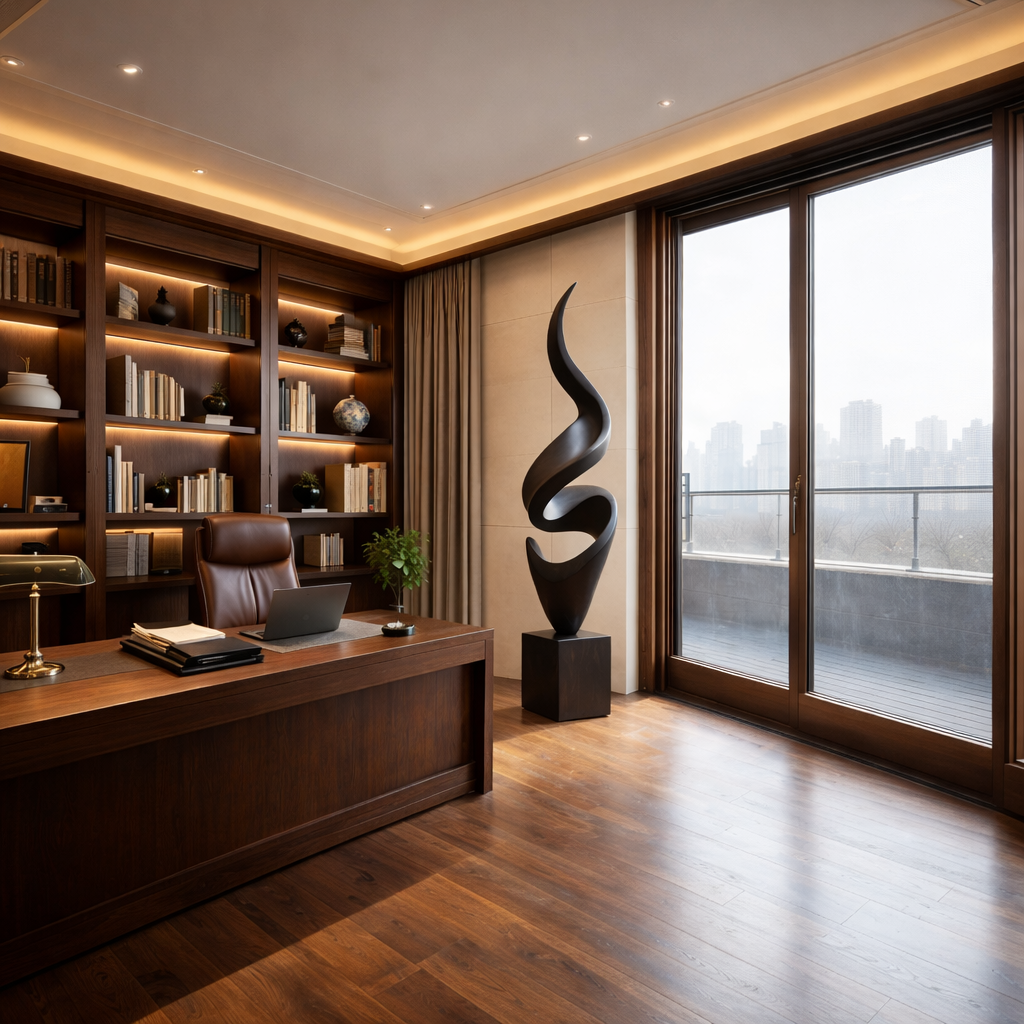 Tall Spiral Solid Wood Floor Sculpture with Plinth for Modern Living Rooms