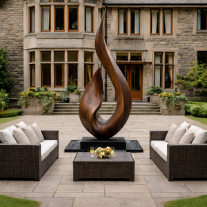 Large Outdoor Solid Wood Textured Flame Sculpture with Plinth for Gardens