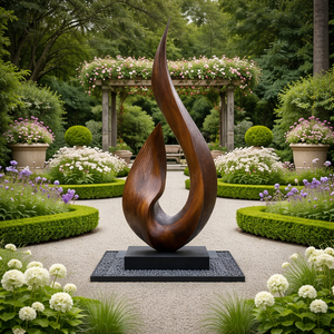 Large Outdoor Solid Wood Textured Flame Sculpture with Plinth for Gardens
