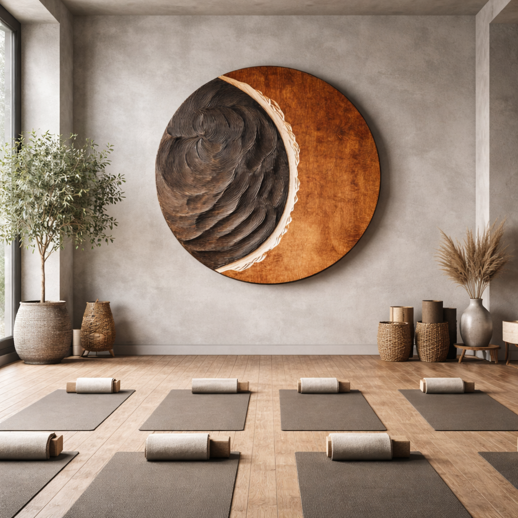 Contemporary Solid Wood Round Wall Sculpture for Living Room