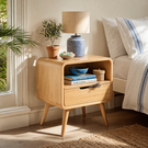 Handmade Solid Wood Bedside Table with Rounded Frame Drawer and Open Storage Shelf