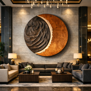 Contemporary Solid Wood Round Wall Sculpture for Living Room