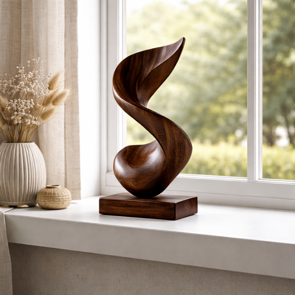 Abstract Twisted Wood Sculpture Modern Organic Tabletop Decor