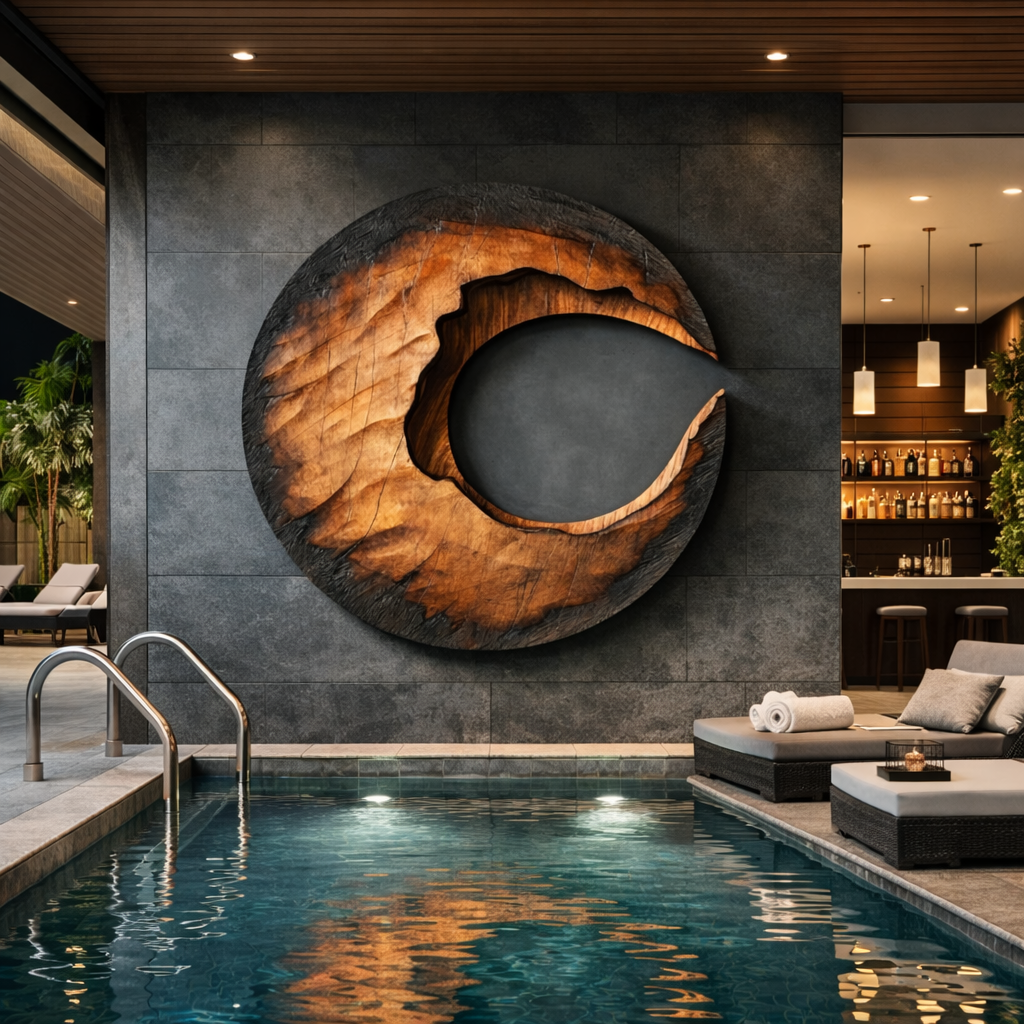 Contemporary Organic Solid Wood Wall Sculpture for Living Room Interiors