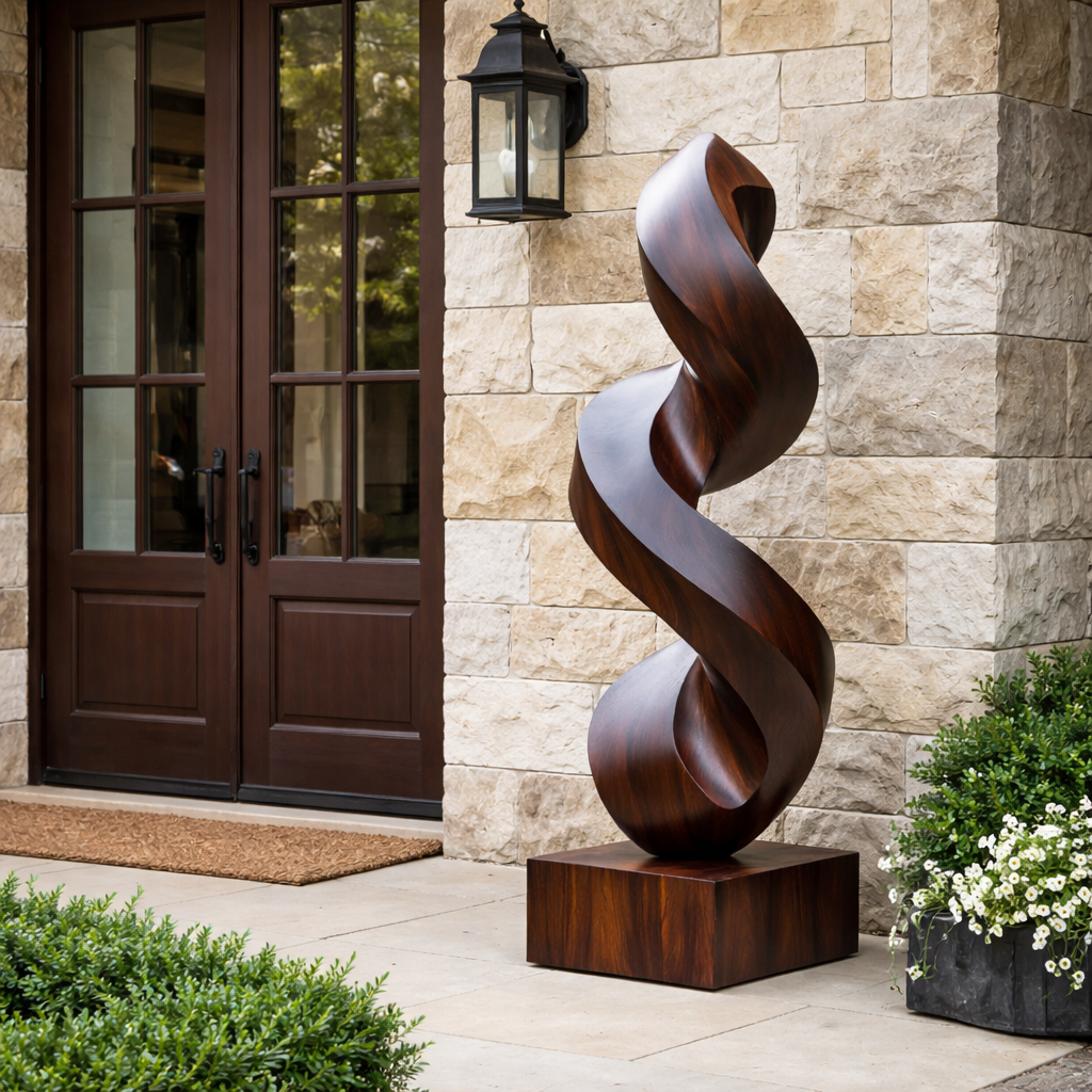 Contemporary Curved Solid Wood Garden Sculpture