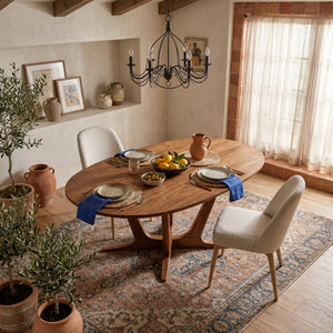 Oval Solid Wood Dining Table with Sculptural Cross Base for Dining Room