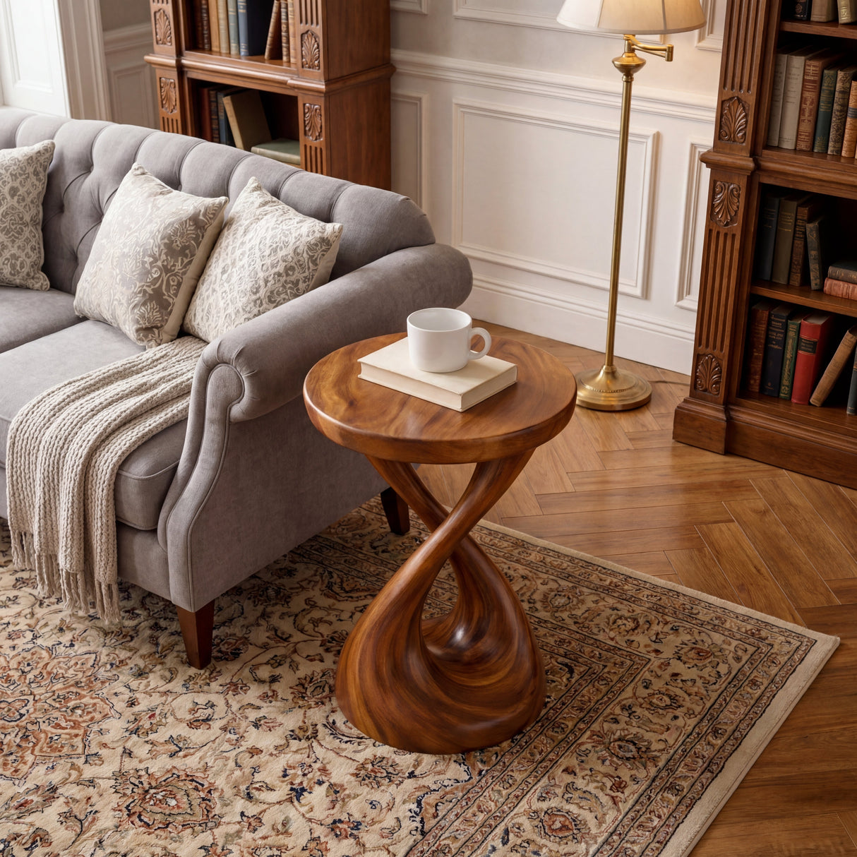 Solid Wood Sculpted Side Table Modern Organic Accent Furniture