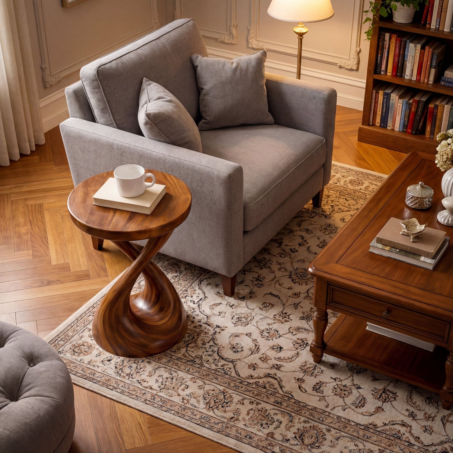 Solid Wood Sculpted Side Table Modern Organic Accent Furniture