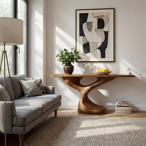 Twist Loop Sculptural Solid Wood Console Table with Hollow Organic Base