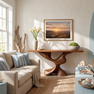 Pedestal Twist Sculptural Solid Wood Console Table