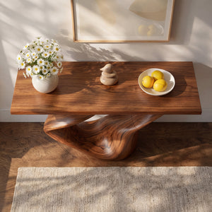 Twin Sweep Sculptural Solid Wood Console Table with Open Valley Base