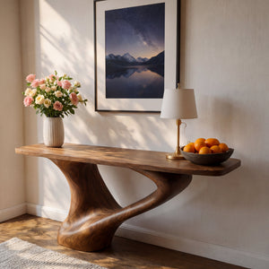 Bridge Arc Sculptural Solid Wood Console Table with Tapered Open Span Base