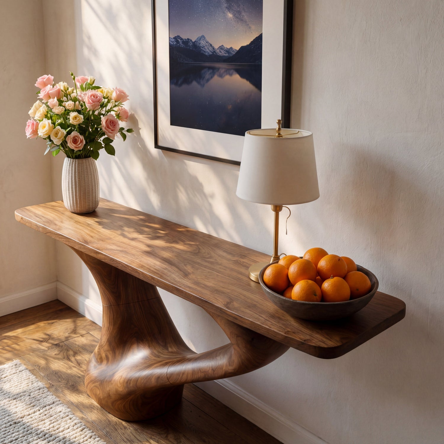 Bridge Arc Sculptural Solid Wood Console Table with Tapered Open Span Base
