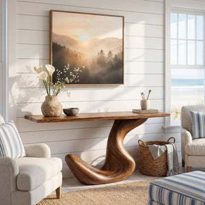 Hook Curve Sculptural Solid Wood Console Table with Monolithic Loop Base