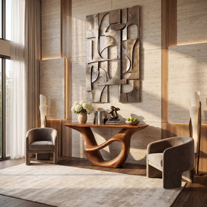 Sculptural Solid Wood Console Table with Open Oval Bridge Base