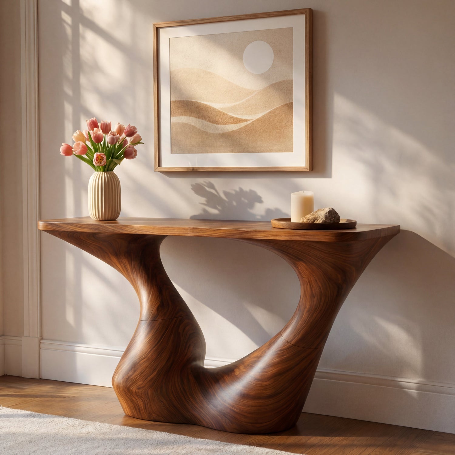 Sculptural Solid Wood Console Table with Open Arch Base