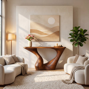 Sculptural Solid Wood Console Table with Open Arch Base