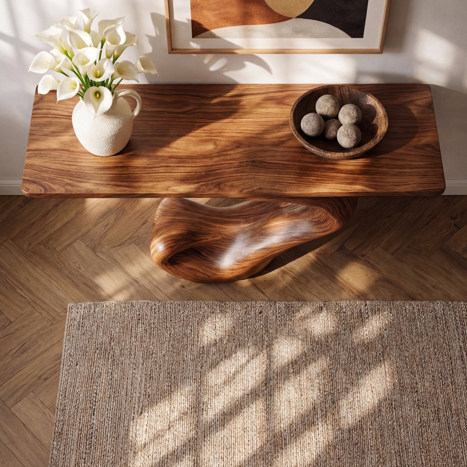 Scroll Wave Sculptural Solid Wood Console Table with Coiled Foot Base