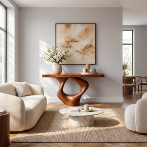 Teardrop Loop Sculptural Solid Wood Console Table with Open Core Base