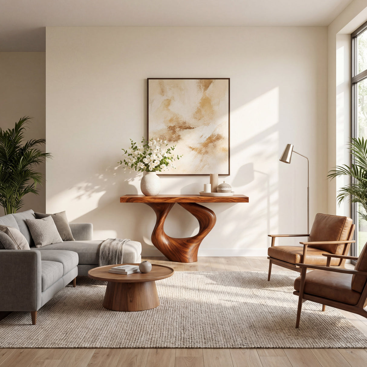 Teardrop Loop Sculptural Solid Wood Console Table with Open Core Base