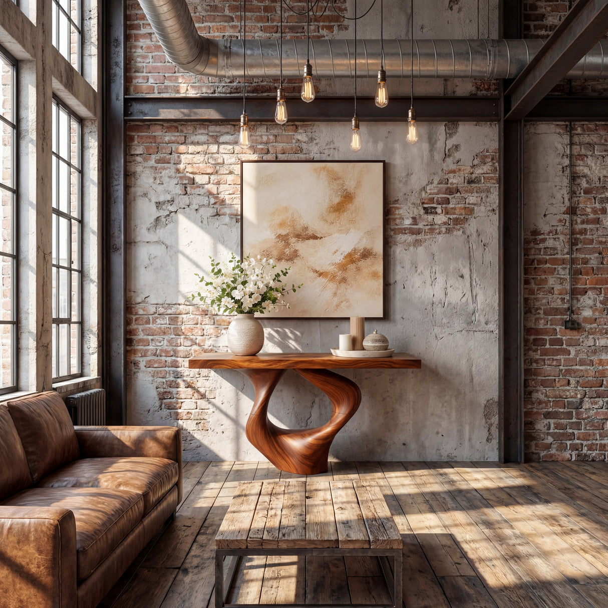 Teardrop Loop Sculptural Solid Wood Console Table with Open Core Base
