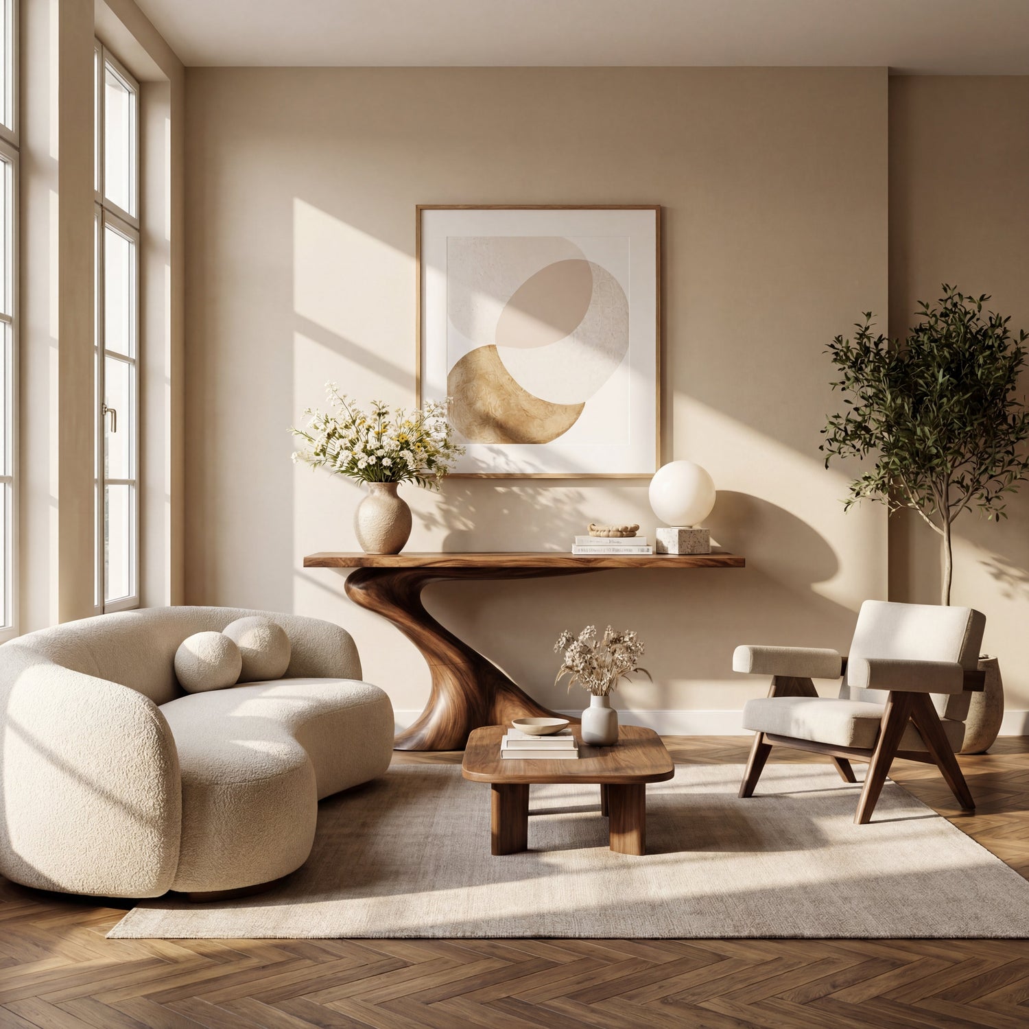 Lean Flow Sculptural Solid Wood Console Table with Sloped Monobase