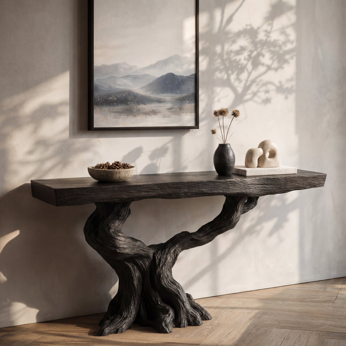 Blackwood Trunk Sculptural Console Table with Extended Branch Base
