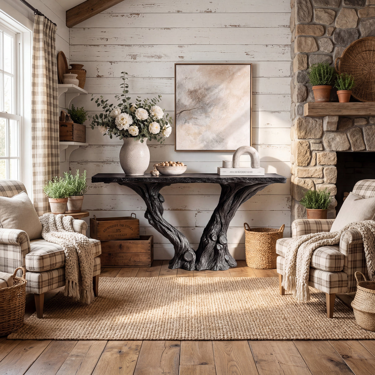 Sculptural Console Table with Trunk Organic Base