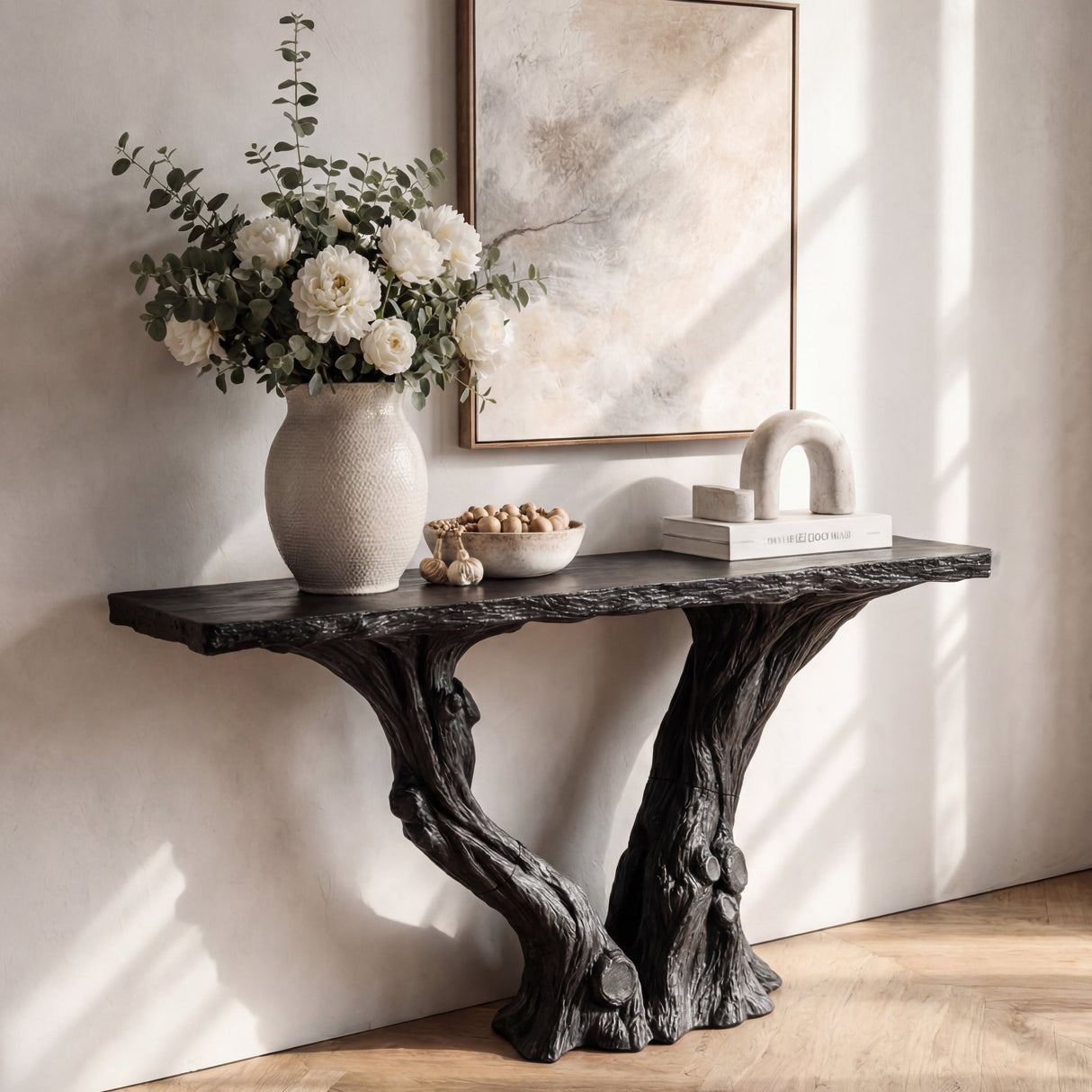 Sculptural Console Table with Trunk Organic Base