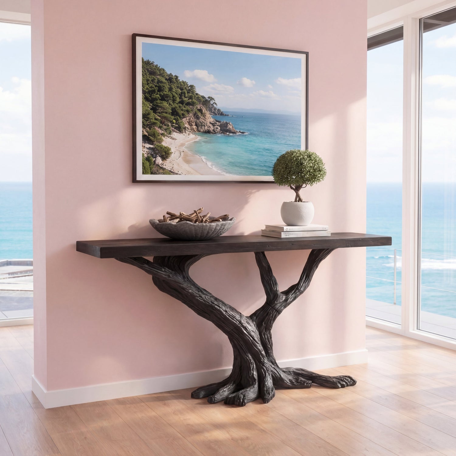 Solid Wood Console Table with Forked Branch Base