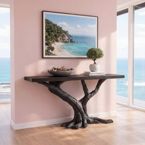 Solid Wood Console Table with Forked Branch Base