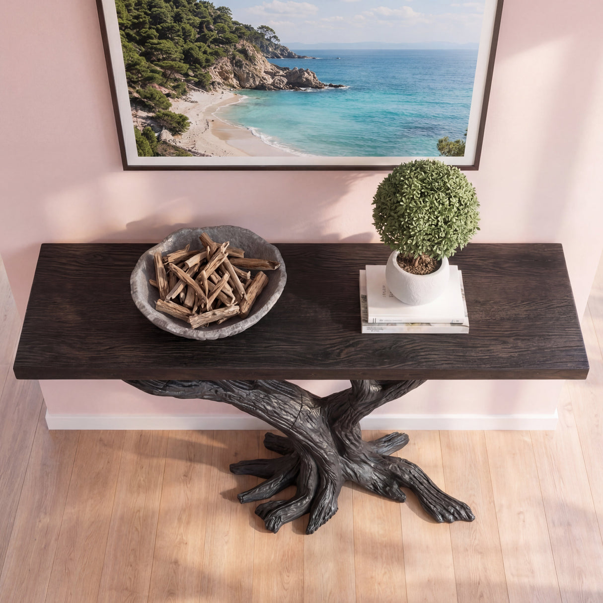 Solid Wood Console Table with Forked Branch Base