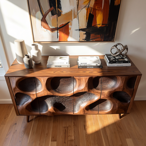 Organic Carved Solid Wood Credenza for Living Room and Dining Storage