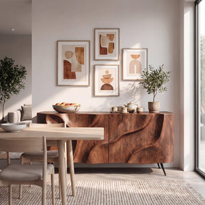 Sculpted Wavefront Solid Wood Credenza for Modern Living and Dining Rooms