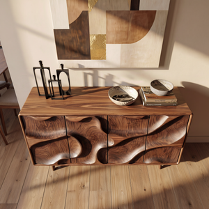 Organic Carved Solid Wood Sideboard Cabinet for Living and Dining Room Storage