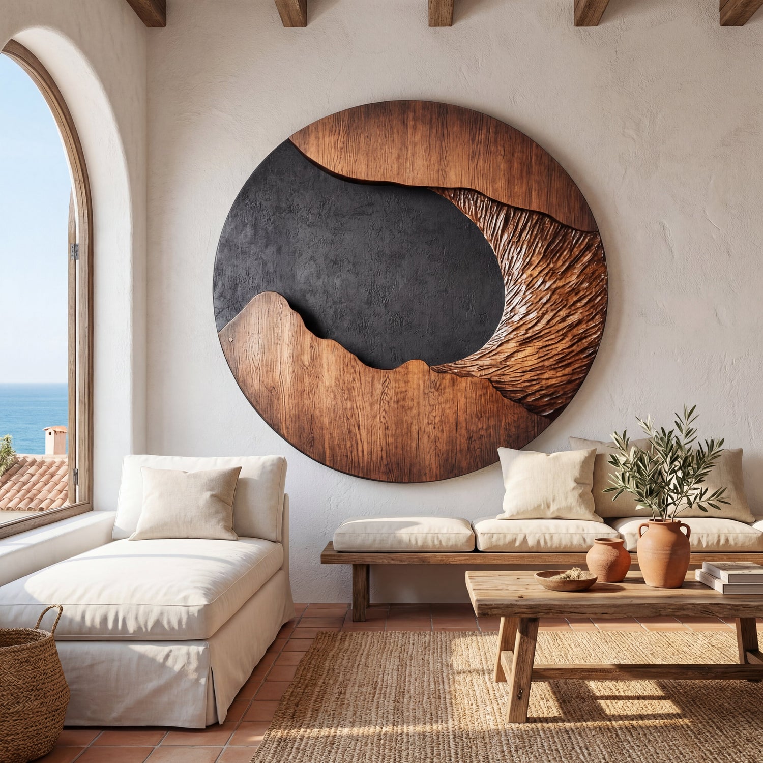 Modern Solid Wood Wall Sculpture for Living Room Interiors